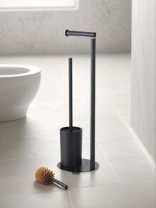 1pc Bathroom Paper Towel Holder & Toilet Brush Organizer Rack, Stainless Steel Roll Paper Dispenser