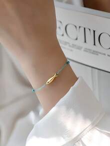 Women's Exquisite Fish Charm Adjustable Sterling Silver Bracelet, Beach Vacation Party Everyday Accessories, Minimalist Style, Fashionable Jewelry Mother's Day Gift