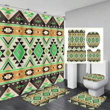 1pc/4pcs Boho Style Bathroom Decor Set: Waterproof Shower Curtain With 12 Hooks, Non-Slip Bath Mat, U-Shaped Toilet Mat, And Round Toilet Seat Cover, Multi-Functional Bathroom Accessory Set Back To School