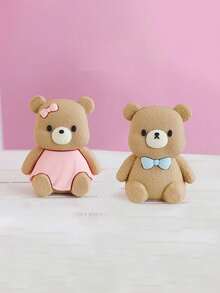 1pc Pink Dress, Blue Bowknot Bear Ornament, Cute Baby Shower Cake Topper For Boy Or Girl Birthday Decoration, Baby Shower Party Decoration - Multicolor - View 9