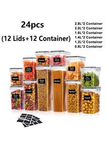 48pcs Sealed Food Storage Containers With LIDS - Lunch Boxes Ideal For Organizing And Storing Grains, Rice, Pasta, Tea, Nuts And Coffee Beans In A Kitchen Pantry - Can Be Used For Dishwasher Washing, Including Labels And Markers
