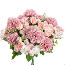 1PC/3pcs Artificial Flowers Silk Hydrangea Bouquets Fake Tea Roses For Autumn Wedding Vase For Home Dining Room Bedroom Decorations, Festival Birthday Party Accessories, Outdoor Garden Decorations - Ball Rose-sand Red - View 1