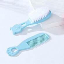 3 件头部护理套装：刷子、按摩刷、梳子 - 柔软婴儿梳子、熊形梳子套装，适用于新生儿和婴儿