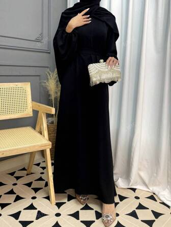 2pcs Traditional Jalabeya Arab Dress, Elegant Abaya Robe For Eid Celebration, Holiday, Casual & Formal Occasions