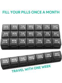 Monatlicher Pillenorganizer 28-Tage Pillendose, nach Woche organisierte Medikamentenorganisation, große 4-Wochen Pillenbox mit staubdichtem Gehäuse für Fischöle, Vitamine, Nahrungsergänzungsmittel