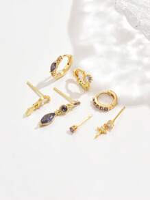 7 pièces/Ensemble de bijoux minimalistes en zircone pourpre élégante, comprenant un pendentif et des boucles d'oreilles. Convient pour les sorties, les fêtes et le port quotidien des femmes.