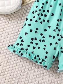 Young Girl Fashion Heart Pattern Spaghetti Strap Jumpsuit, Suitable For Summer - Green - View 5