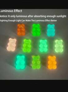 (Random Shipping) 10/20/30/50/100pcs Resin Luminous Glow-In-The-Dark Cute Cartoon Bear DIY Shoe Decorations