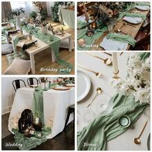 1/6/12pcs Boho Style Balinese Gauze Table Runner 108"X35" - Sheer Gauze Bohemian Style For Wedding, Bridal Shower, Birthday Party And Summer Decoration (Sage Green) - Sage Green - View 8