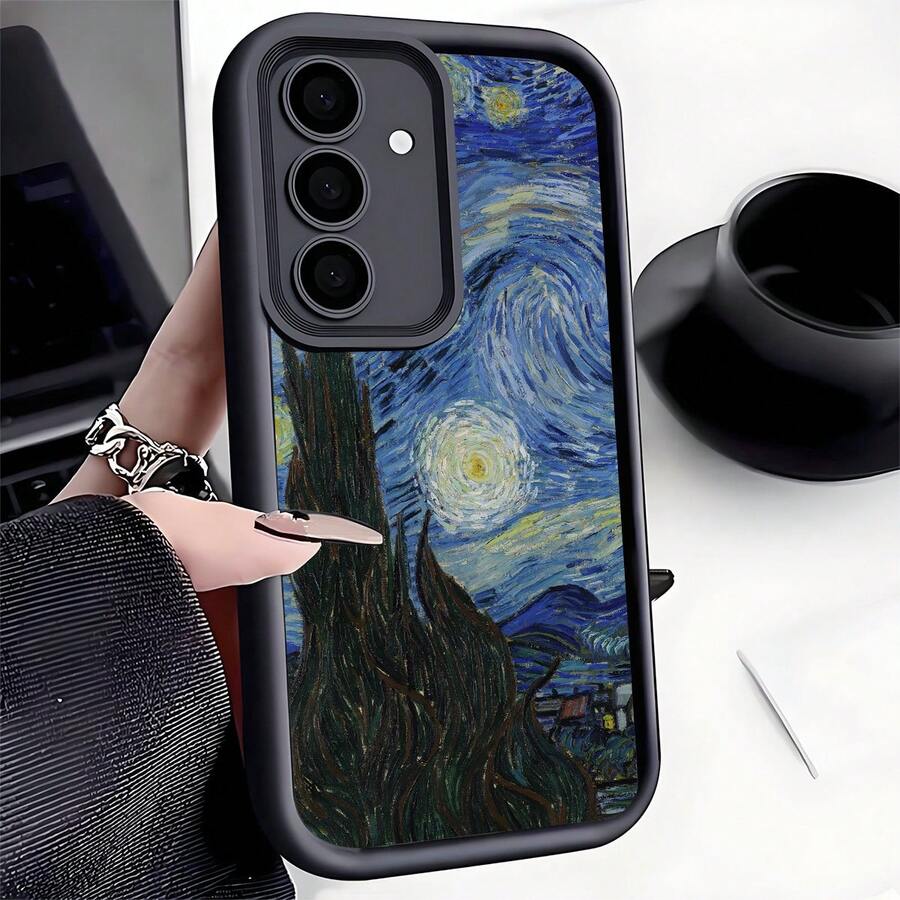 1 件梵高星夜油画防震手机壳，加厚防滑保护套适用于 、Honor、Redmi、Galaxy，防水防摔防刮 - 黑色 - 查看 1