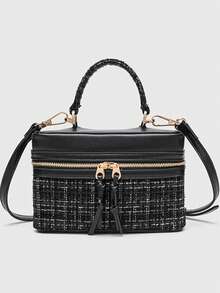 2025 New Hard Plastic Blue Shoulder Crossbody Satchel Handbag, Fashion Box Bag, Casual Cosmetic Pouch, Student Style - Black - View 1