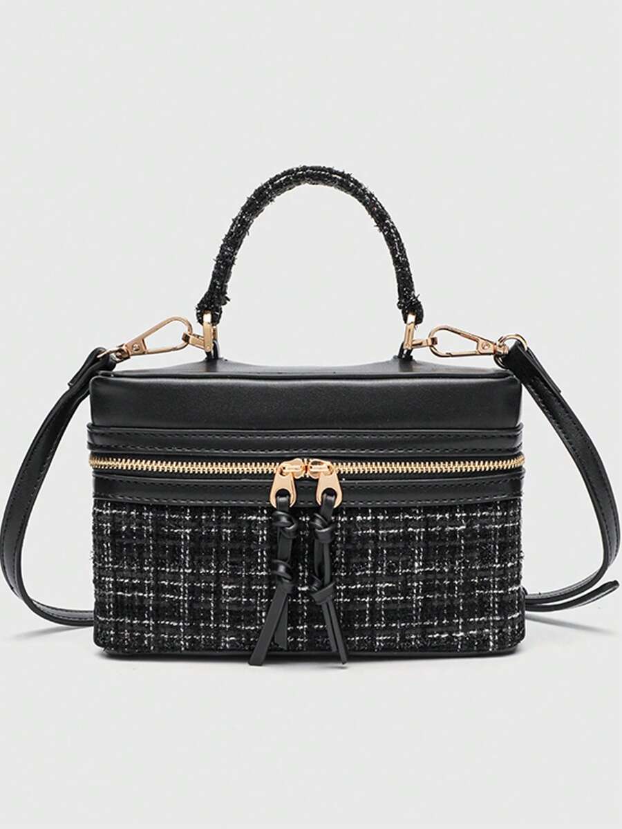 2025 New Hard Plastic Blue Shoulder Crossbody Satchel Handbag, Fashion Box Bag, Casual Cosmetic Pouch, Student Style - Black - View 1