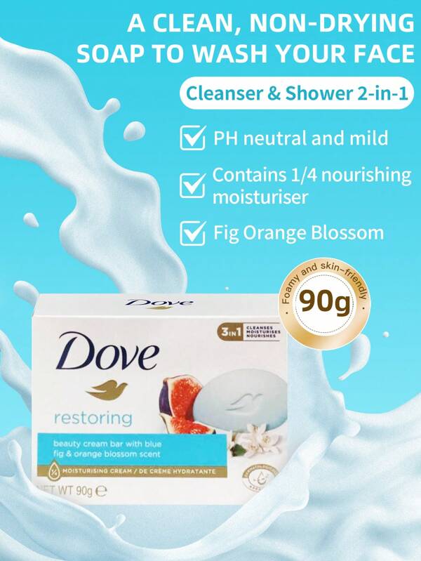 Dove 90g Dove Seifenstück, Feige & Orangenblüte, eine saubere, nicht austrocknende Seife zum Waschen des Gesichts