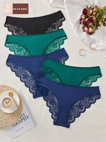 5pcs/Set Plus Size Elegant Series Lace Patchwork Underwear - Multicolor - View 1