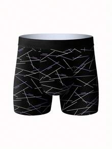 4 条男士时尚图案长款平角内裤，舒适弹力长款平角内裤，运动长款内裤，新颖男士内裤，骑行内裤 - 彩色 - 查看 3