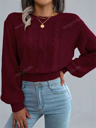 Women's Contour Waist Sweater Fall Winter Round Neck Solid Pullover Long Sleeve Resort Knit Getaway