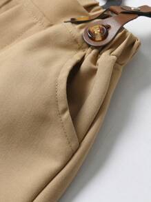 2pcs Young Boys Gentleman Outfit: Short Sleeve Collared Shirt With Bowknot And Suspender Shorts, Fashionable And Stylish For Parties, Birthdays, Weddings, And Ring Bearer Ceremonies