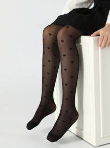 1 pezzo Leggings aderenti a colore unico per ragazze/bambini/neonati con motivo a cuore e rete, adatto per abbigliamento casual, balletto, scuola, primavera/estate