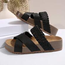 Chanclas con suela gruesa y cruzadas para mujer de talla grande