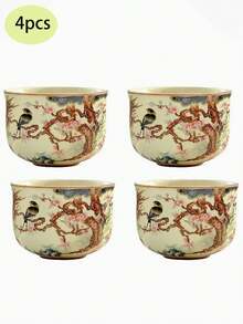 1/2/4件陶瓷茶杯，中式裂纹釉陶瓷茶杯，家用聚会茶杯，功夫茶杯，品茶杯，水杯 - 彩色 - 查看 12