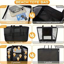 Oversized Mesh Beach Tote Bag - Sand Proof, Foldable & Lightweight, With Zipper And Pockets, Perfect For Family, Pool, Boat And Vacation Essentials