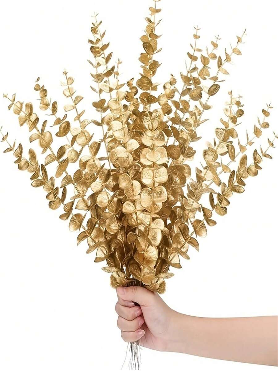 100入金色人造花，高品質逼真仿真花，適用於DIY婚禮花束、派對、居家客廳、廚房、花園、飯店、辦公室裝飾、生日、婚禮、情人節、母親節、開學季、春季居家花園及節日派對DIY花環裝飾、家居裝飾、室內外裝飾，超耐用塑料材質，多場景適用，多色可選