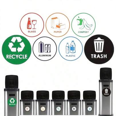 1 Set Of Recycling Sorting Labels, 5.9inch/4inch Large Decals - Paper, Aluminum, Plastic, Glass, Compost Recycling Bin Labels, Suitable For Trash Cans And Garbage Bins, Quality Vinyl Home Office Bar Supplies - Jewelry Making Display And Packaging,School Supplies,Back To School