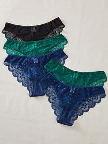 5pcs/Set Plus Size Elegant Series Lace Patchwork Underwear - Multicolor - View 4