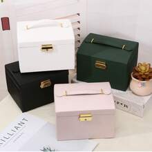 全新 PU 皮革珠宝盒，1 个 3 层双抽屉，带锁和镜子，旅行收纳盒，可容纳戒指、耳环、手镯、手表，是送给妻子、母亲、女朋友的最佳礼物，收纳盒旅行礼物，适合返校 - 彩色 - 查看 9