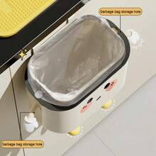 Wall-Mounted Garbage Can Household Cute High-Grade Sense Large Kitchen Toilet Toilet With Narrow Slit Waterproof Garbage Can With Lid - 奶油白-12L萌趣 - 查看 3