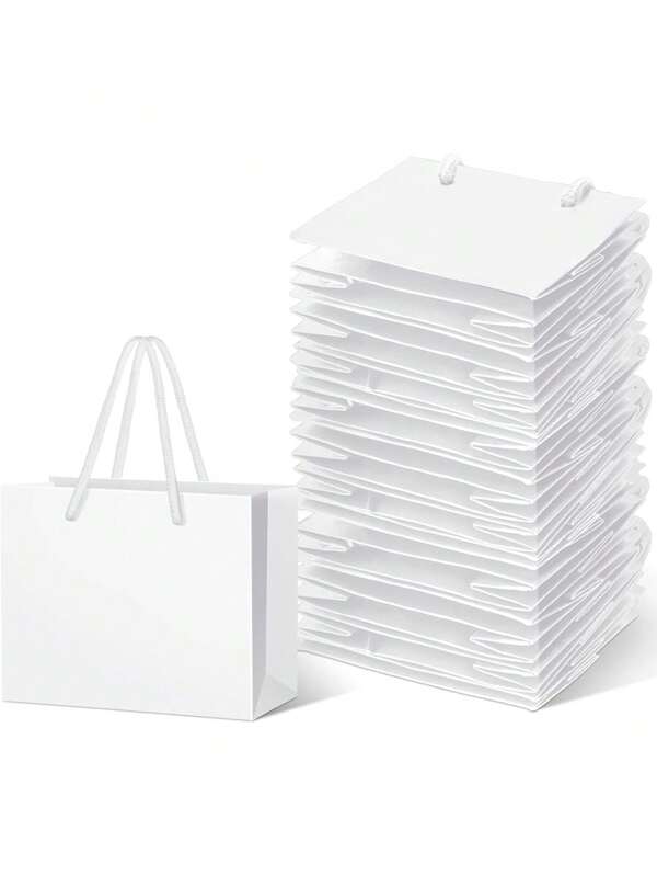 20 Stück mini weiße Geschenktüten mit Griffen - für Handwerker, Partyplaner, Geschenkgeber, ideal für Hochzeiten, Geburtstage, Partys, Basteln, Geschenkvergabe und Schmuckaufbewahrung - rosa Kraftpapier (10x13x5 cm) kleine bis mittlere Party Favor Tüten