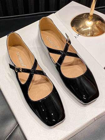 Square Toe Cross Strap Flat Mary Jane Shoes For Women