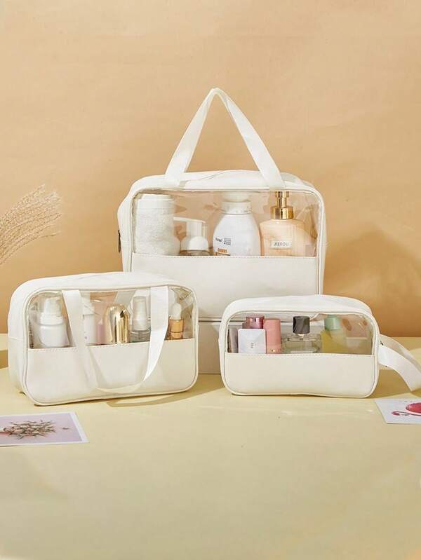 3 Stücke/Set - 1 Sommer Reise Kosmetiktasche, wasserdichte Kulturtasche, multifunktionale Make-up Organizer Tasche, Reise Make-up Pinsel Halter Tasche, tragbarer Reise Organizer Beutel, geeignet für Hautpflege, Kosmetik, Make-up Pinsel, Lidschattenpalette, Puder, Lotion, Lippenstift, Schmuck, Brautjungfer Geschenk, Muttertags Geschenk, Geschenk für Freunde, Lehrer, Badezimmer Deko Make-up Organizer, Badezimmer Accessoires, Geschenk zur Einschulung