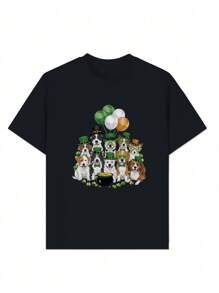 Dogs Wearing St Patrick S Day Accessories Pure Cotton Women's T-Shirt Comfort Fit