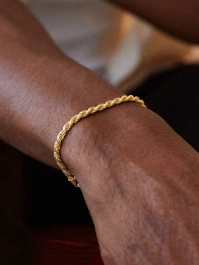 1pc 18k Gold Plated Stainless Steel Twisted Link Chain Bracelet For Women