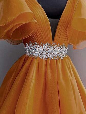 Dam elegant metallisk blomdekor midjebälte, lyxmode minimalistisk europeisk och amerikansk brud brudklänning midjekedja