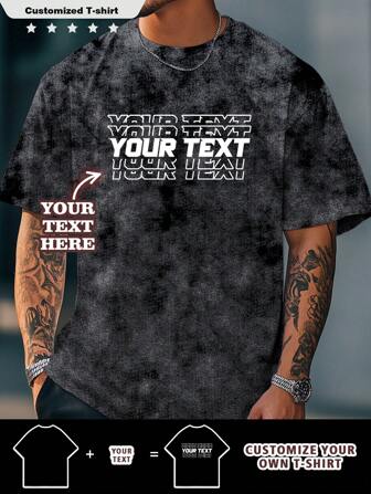Customized Vintage Graphic Text/Name/Logo Print T-Shirt For Men, Personalized Baby/Friend/Idol/Couple/Family/Party/School/Sports/Pet/Love Text Printing, Business/Company Uniform, Birthday/Holiday/Party/Wedding Gift