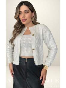 Women's Knitted Cardigan Coat Set With Buttons And Braids + Knitted Tank Top Twin Set For Cold Weather - Apagado - Ver 3