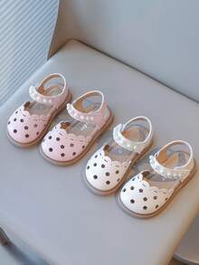 1 par de sandalias de verano para niñas con diseño de princesa, puntera abierta y perlas, suela plana antideslizante y suave para bebés y niñas pequeñas - Rosa - Ver 6