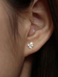 1 对 S925 纯银幸运四叶草耳钉，镶嵌可爱锆石、白钻、粉钻、紫钻水晶花耳钉，时尚珠宝，含礼盒，适合情人节、派对、日常佩戴