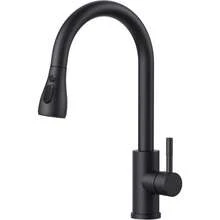 Kitchen Sink Taps Mixer With Pull Out Spray, Swivel Single Handle High Arc Pull Down Stainless Steel Kitchen Faucet, Matte Black - Matte Black - View 1