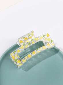 1pc Women's Medium Size Lemon Fruit Print Square Hair Claw, Sweet And Adorable Resin Fruit Print Hair Clip Hairpin Hair Clips Hair Jaw Clip Hair Clamps Hair Clutch Hair Catcher Clip