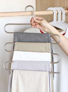 1pc/2pcs 5-Layer Clothes Hanger, Stainless Steel Non-Slip Pants Hanger For Home, Stainless Steel S-Shaped Anti Slip Pants Rack, Five Layer Pants Storage Rack, Multifunctional Snake Shaped Clothes Rack, Bathroom Towel Rack