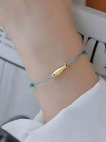 Women's Exquisite Fish Charm Adjustable Sterling Silver Bracelet, Beach Vacation Party Everyday Accessories, Minimalist Style, Fashionable Jewelry Mother's Day Gift