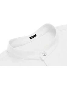 Men's Short Sleeve Dress Shirt With Slim Priest Collar - 白色 - 查看 4