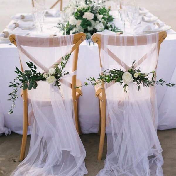 2 piezas de Elegantes Lazos para silla de boda - Tela de tul transparente de unicolor, decoración universal para silla para boda, compromiso, Día de San Valentín, aniversario, fiesta de soltera, decoración de mesa de cena