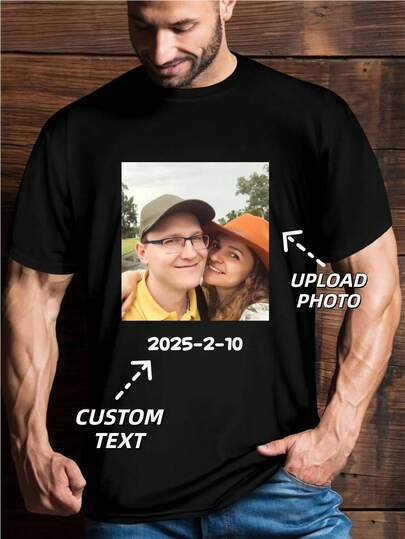 Plus Size Customized Text/Photo Men's T-Shirt (Up To 6XL): Muscle Fit Text/Photo Tees - Where Big Frames Meet Bigger Personalities,Multi-Occasion Applicability Such As Gym/Nightclub/Business Leisure, Etc.