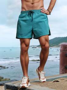 Pantaloncini estivi casual da uomo per fitness e sport, asciugatura rapida, adatti per sport all'aperto, corsa, fitness, badminton, pantaloni da tennis per fidanzati - Blu verde acqua - Visualizzare 4