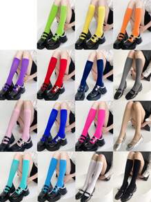 1/5/10/15 Pairs Women Velvet Thigh High Socks, Solid Color, High Elasticity 120D, Spring/Summer