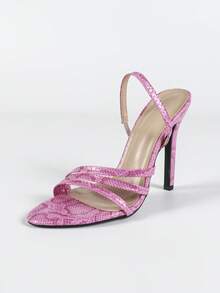 Women Round Toe 3D Floral Multi-Strap Ankle Strap Open Toe Stiletto High Heel Sandals, Elegant & Fashion, High-End, Suitable For Party & Occasion, Gold - Pink - View 8